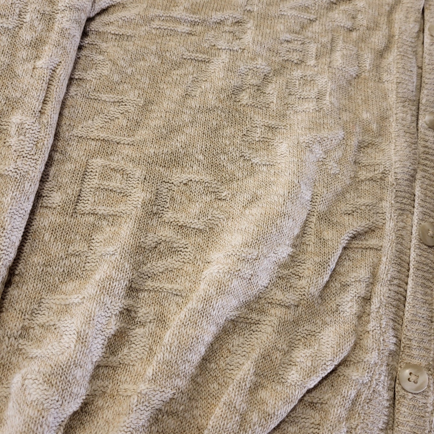 Vintage Teacher Alphabet Embossed Sweater Beige Embroidered Cardigan USA Made L