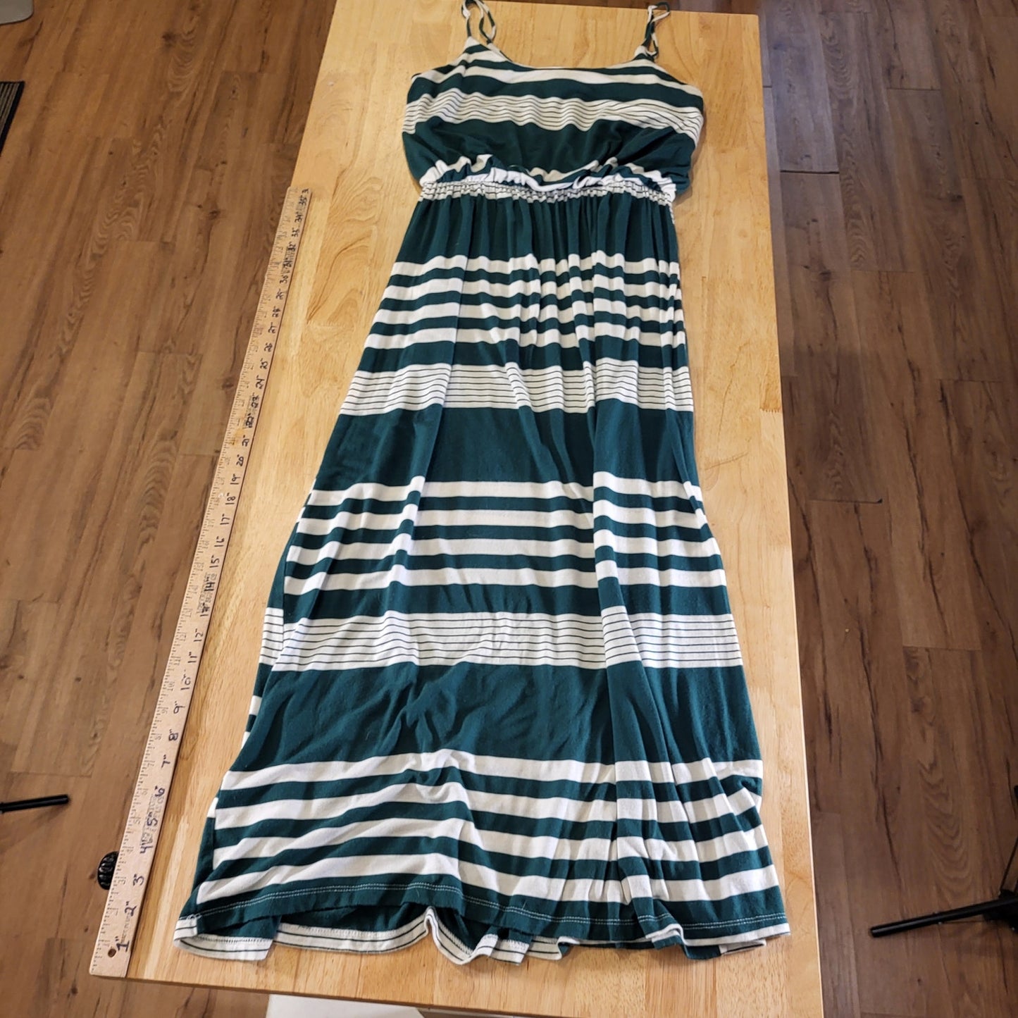 Espresso Green Striped Rayon Jersey Knit Tank Maxi Dress Stretch Summer L