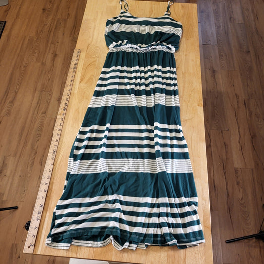 Espresso Green Striped Rayon Jersey Knit Tank Maxi Dress Stretch Summer L
