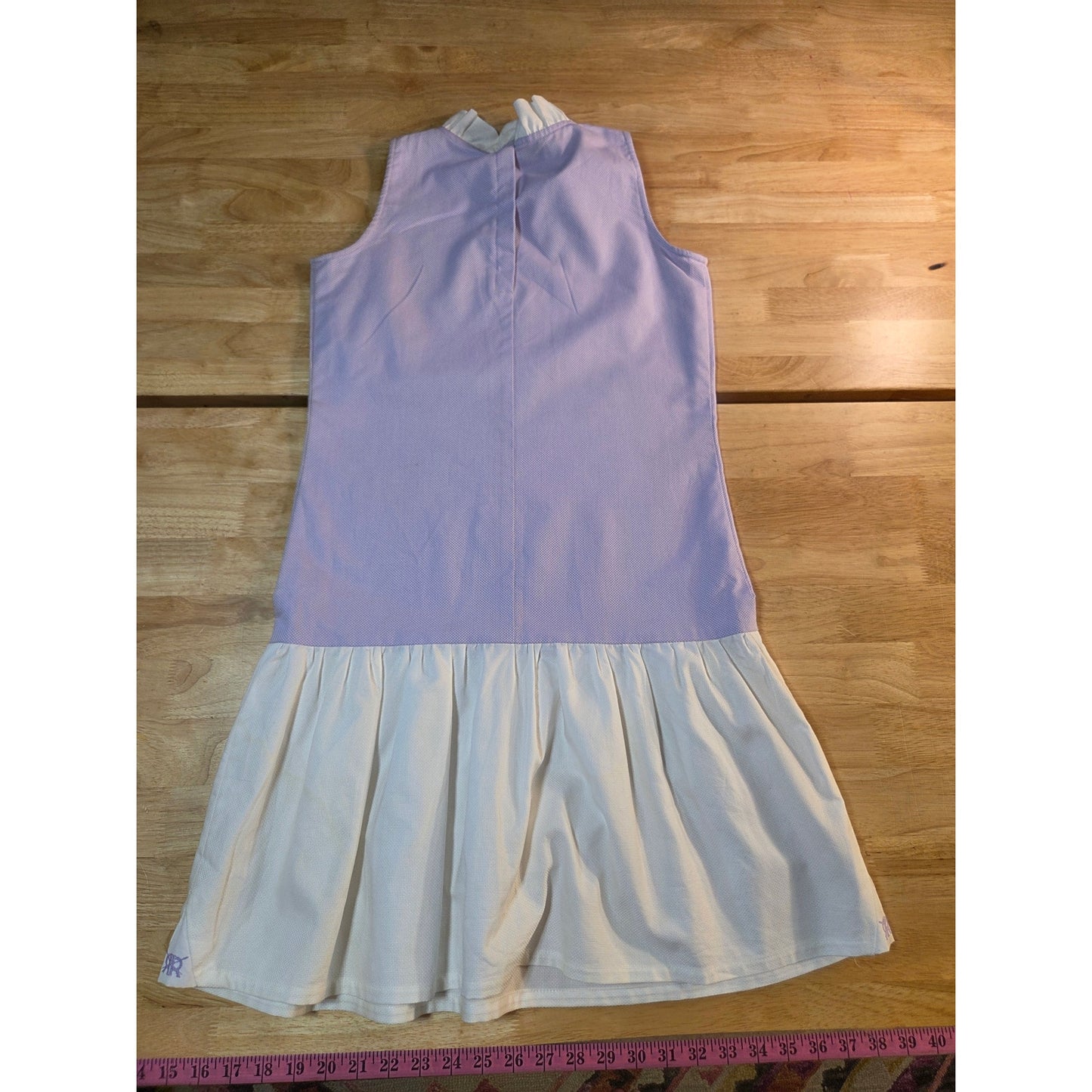 Double R by Ravi Ravan purple white waffle mini sleeveless ruffle collar