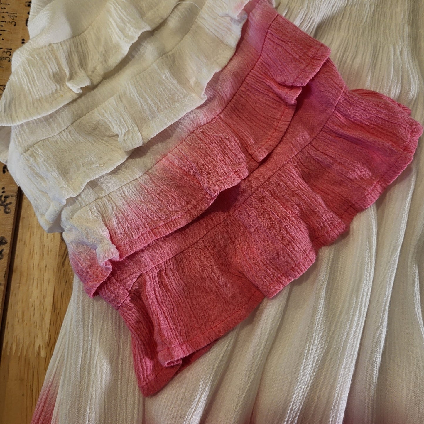 Fig & Vine White Pink Ombre Ruffle Tiered Off Shoulder Cotton Rayon XL