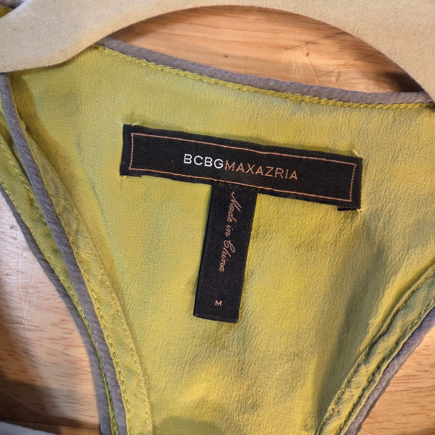 Bcbgmaxazria chartreuse neon green silk sleeveless tank dress embroidered med