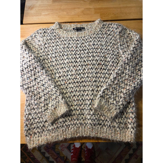 Lauren Michelle Petite PXL Chunky Metallic Knit Sweater Silver Black White