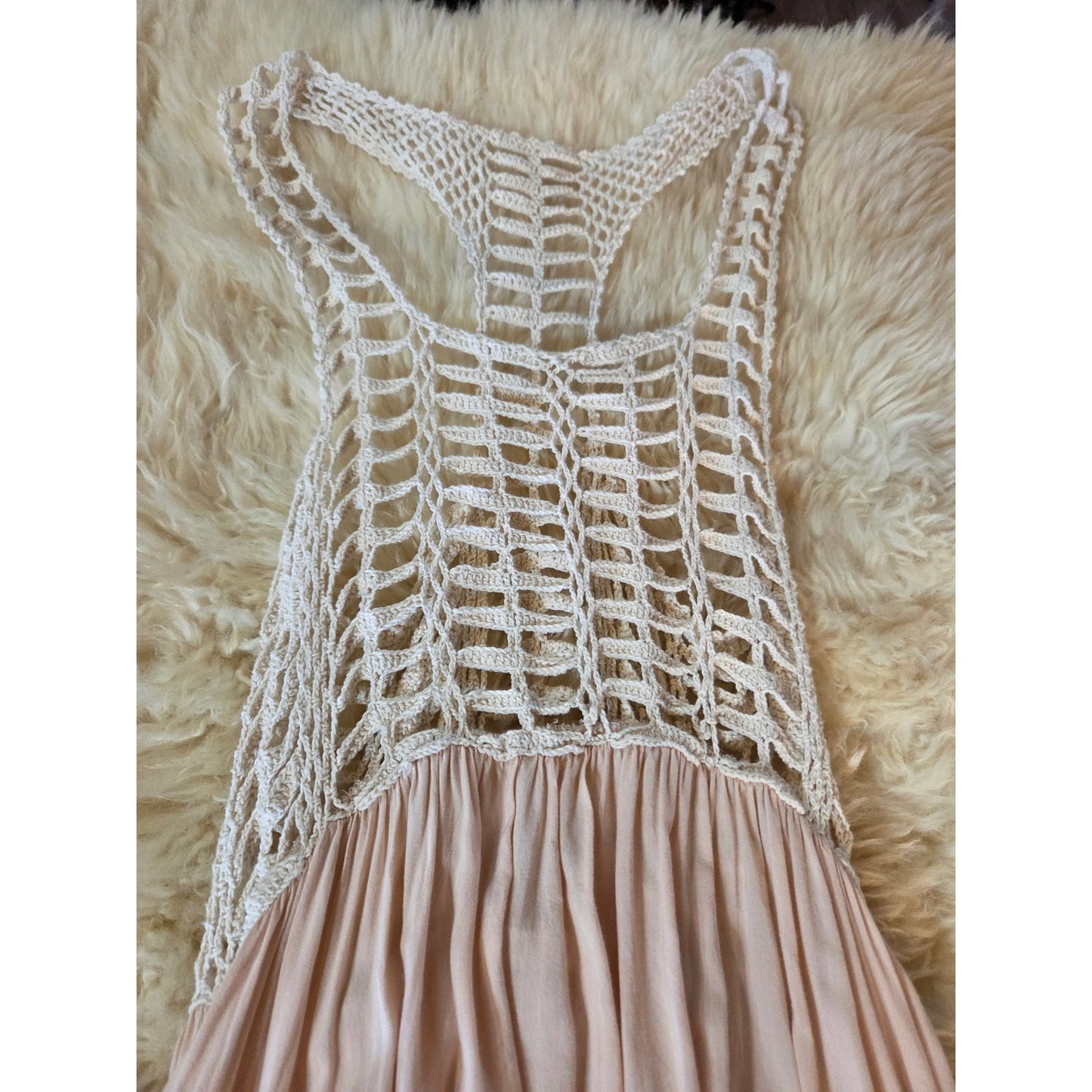 Millau rayon blend pink Satin dress crochet top tank sleeveless medium
