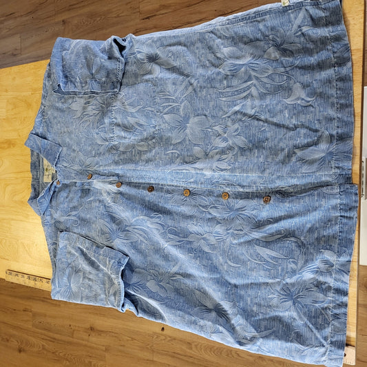 Island Shores Washable Silk Blue Men's Button Down Short Sleeve Coconut Buttons