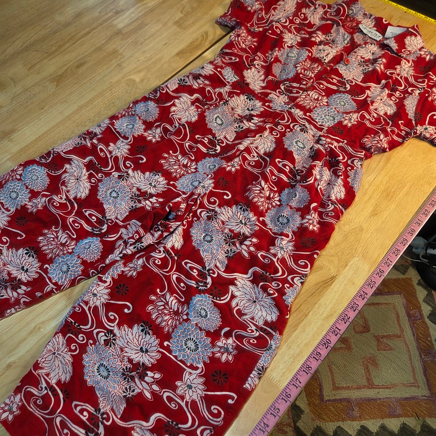 Bedford Fair Lifestyles petite large red Asian print rayon jumpsuit collared