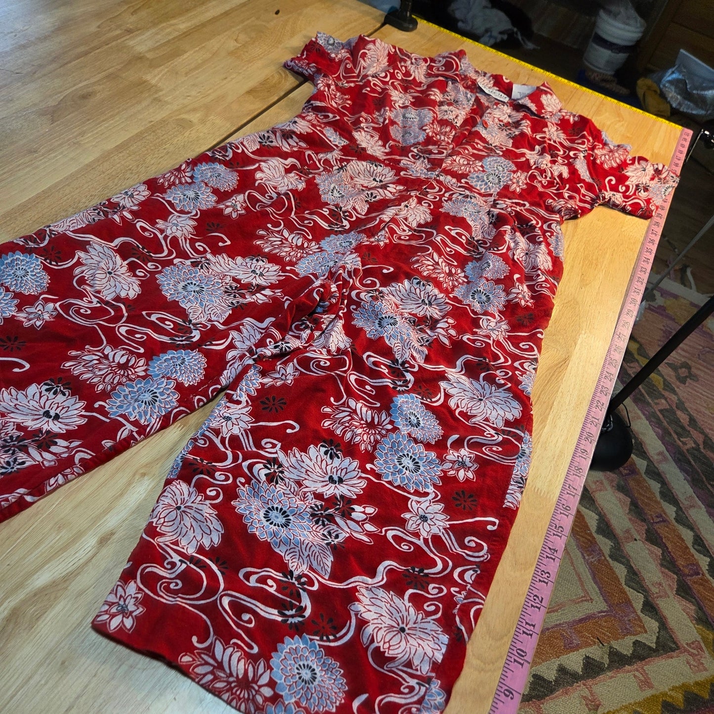 Bedford Fair Lifestyles petite large red Asian print rayon jumpsuit collared