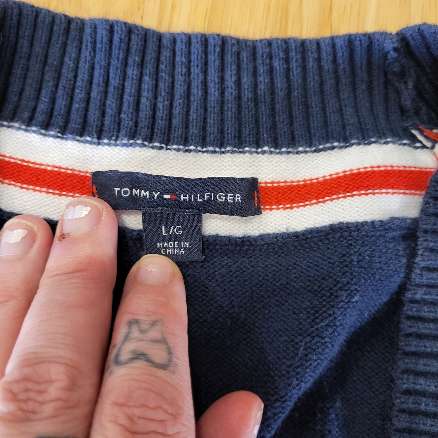 Tommy Hilfiger Collegiate Cardigan Monogram  Red Stripe Blue Gold Button L