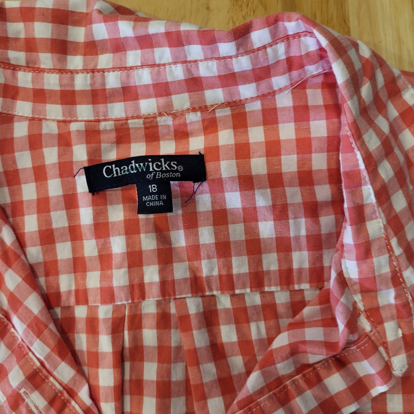 Chadwick's 100% Cotton Orange Gingham Midi Length Collared Shirt Dress