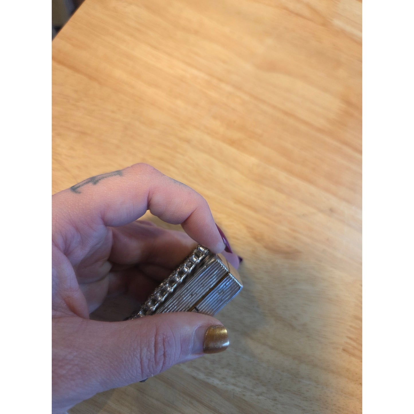 Vintage pill box rhinestone covered two-sided some wearing 1x3