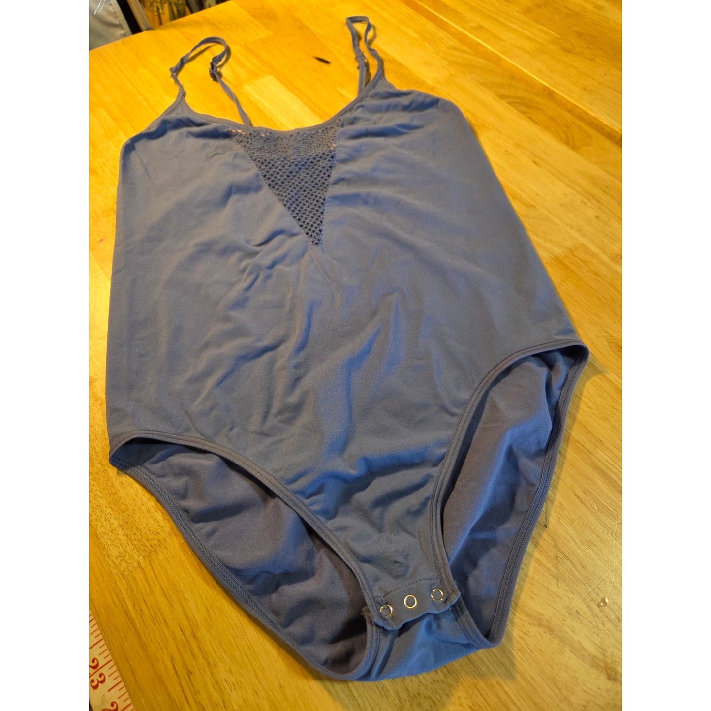Victoria's Secret blue spaghetti striped bodysuit mesh cut out snap adjust lrg