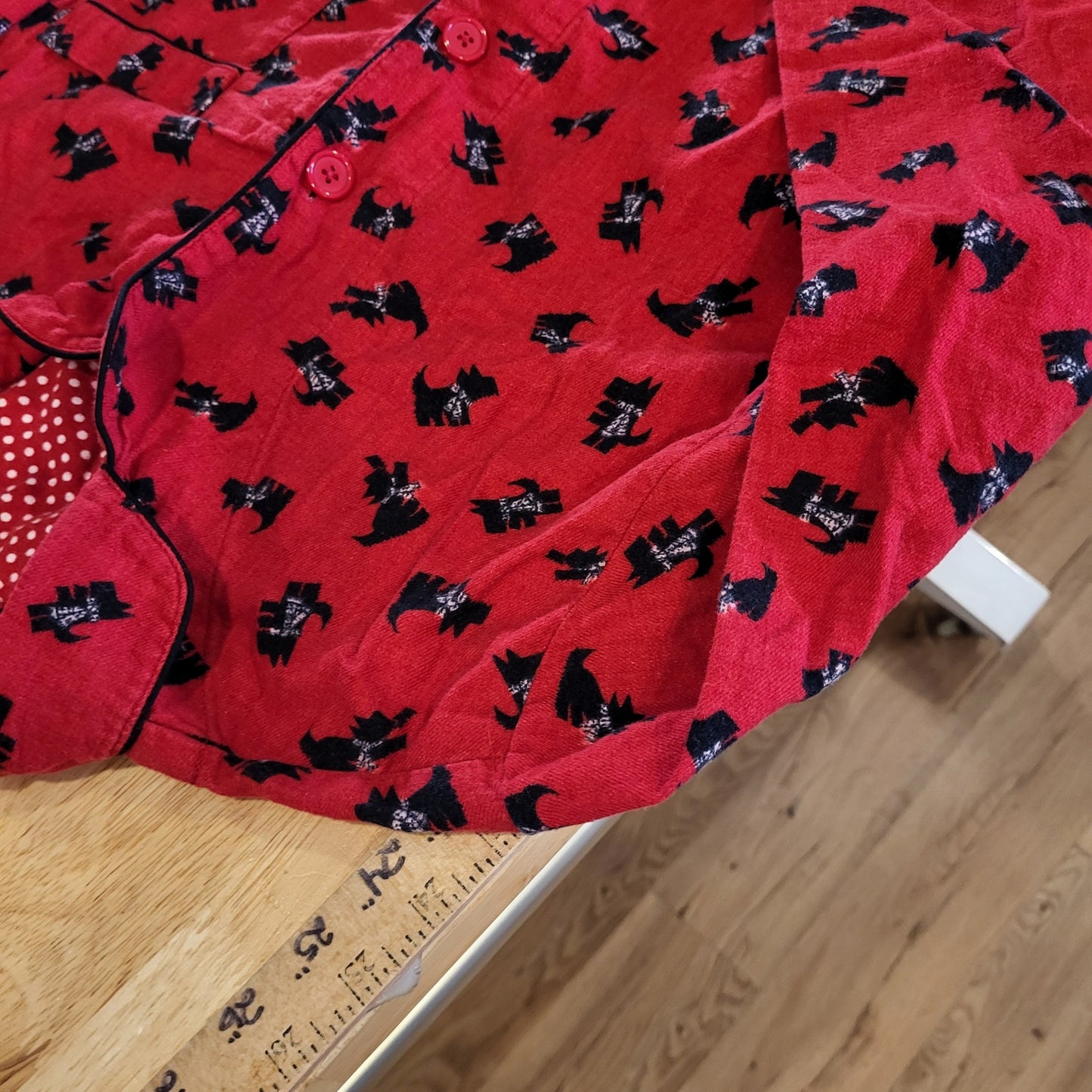 Adonna Red Flannel 100% Cotton Pajama Set Yorkie Dogs Bows Large
