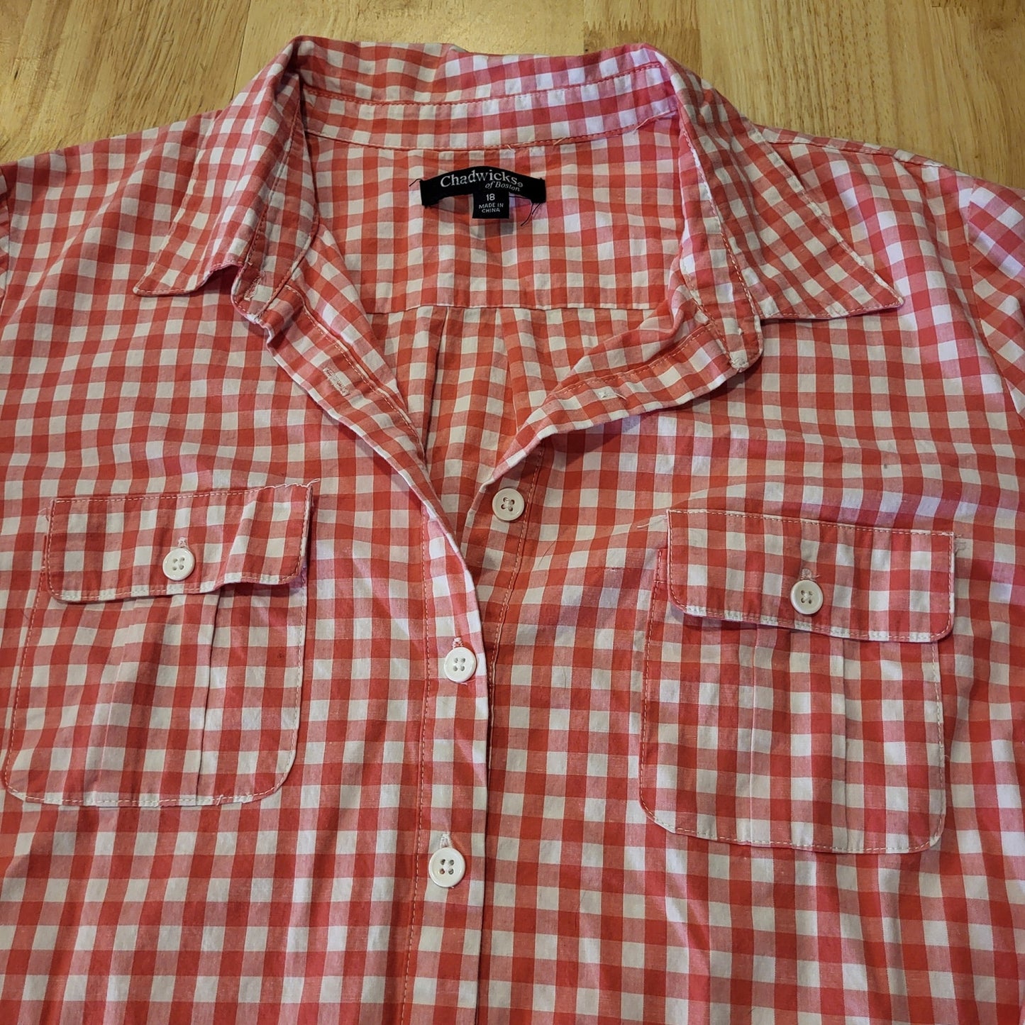 Chadwick's 100% Cotton Orange Gingham Midi Length Collared Shirt Dress