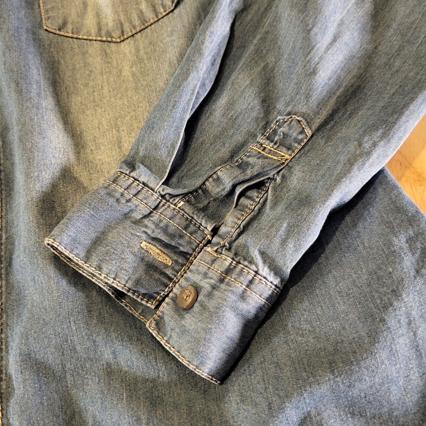 Charlotte Russe Size Medium Denim Button Down Collared Shirt Studded Shoulders