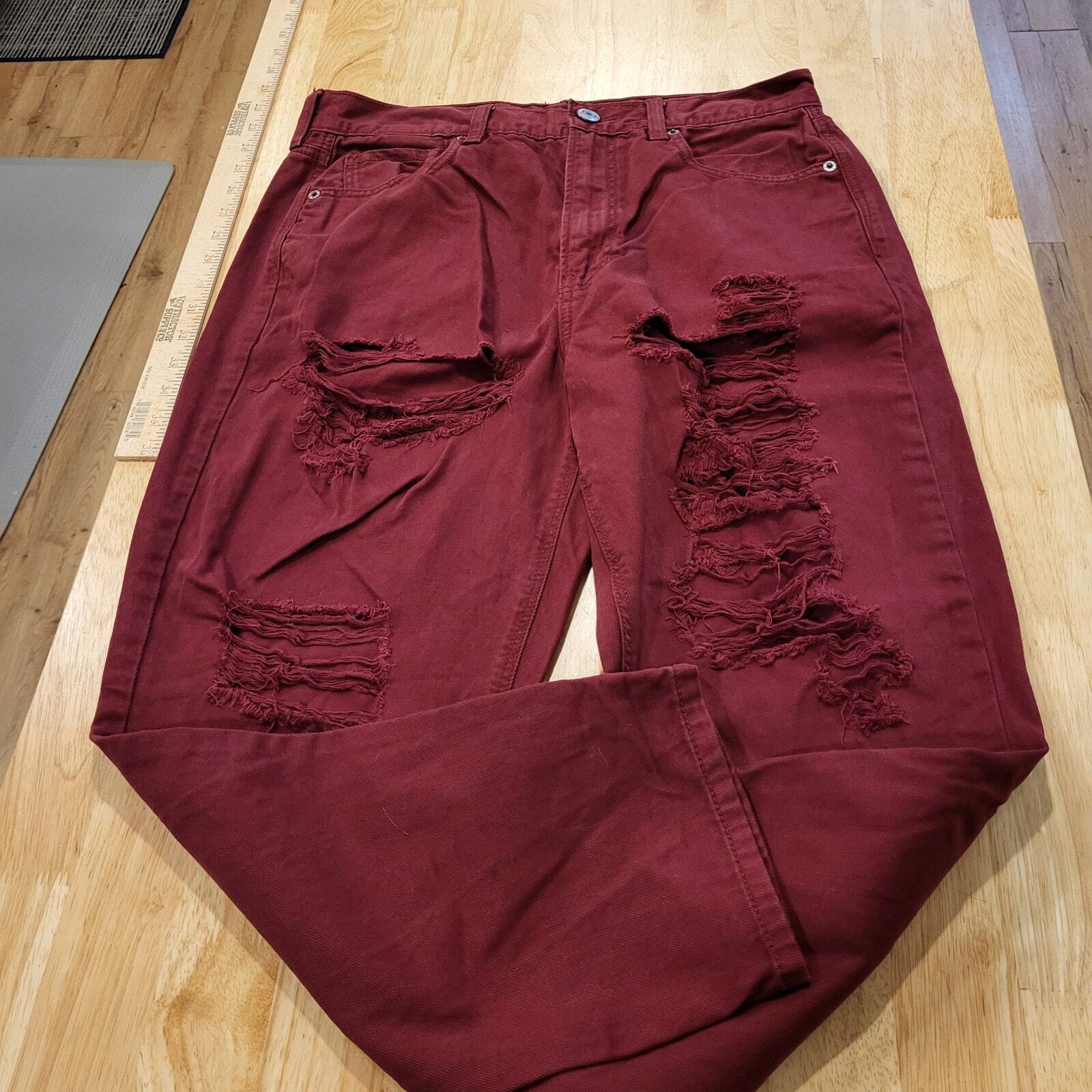 Maroon American Eagle Outfitters Mom Jeans Size 12 Short Distressed Knee Detail