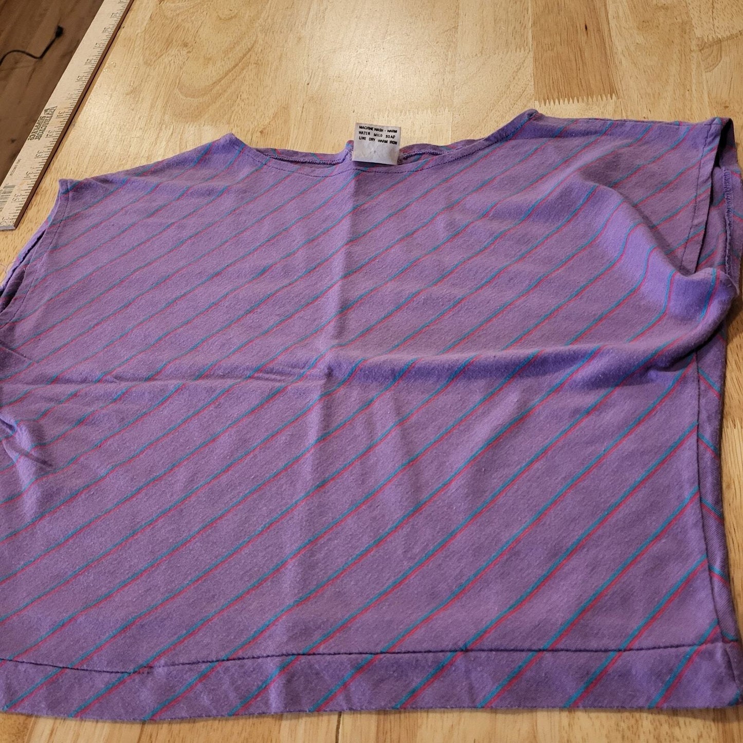 Vintage 80's Purple Off Shoulder Boat Neck Striped Flash dance Cropped Tshirt 