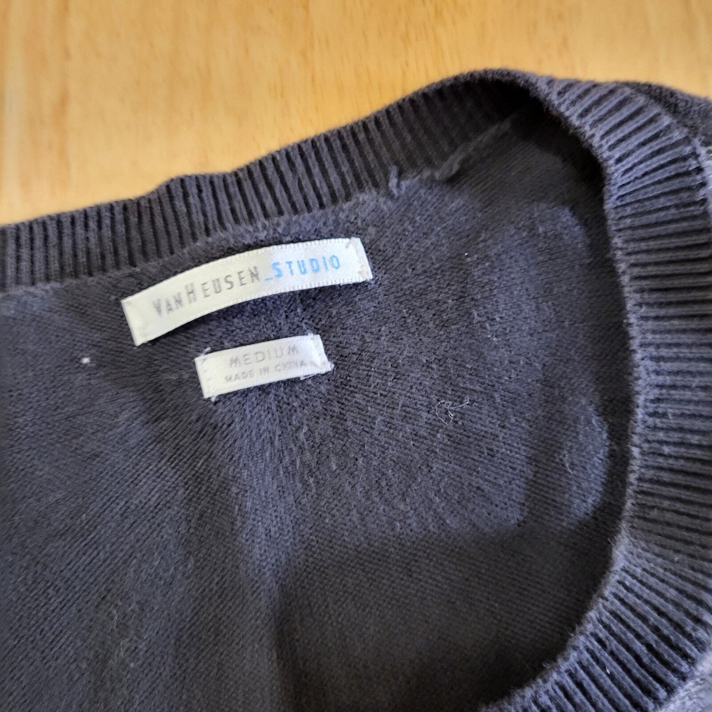 Van Heusen Studio 100% Cotton Button Cardigan Ruffle Detail Medium blue & gray