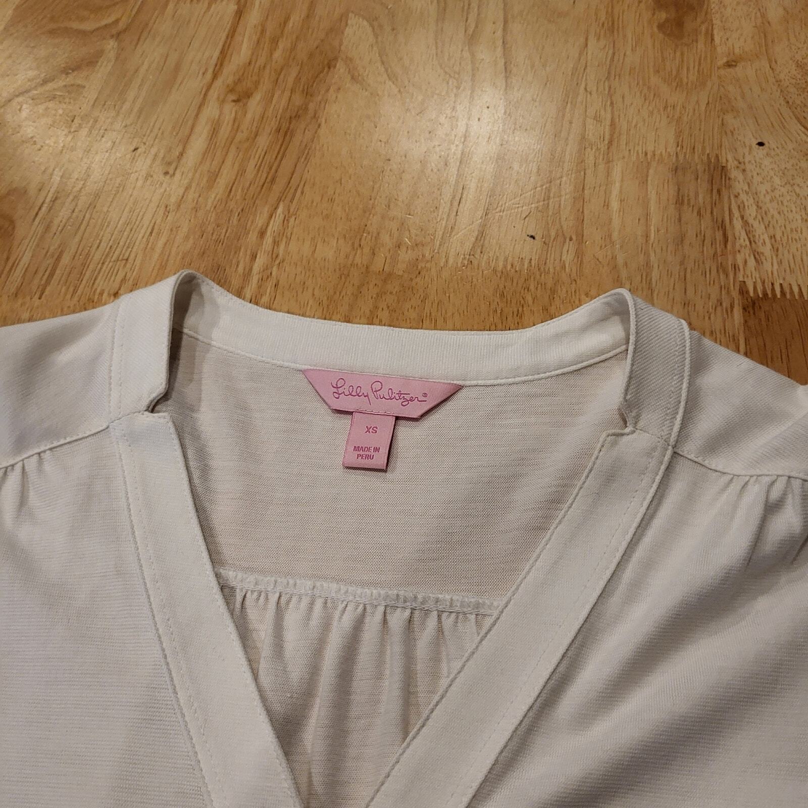 Lilly Pulitzer Jersey Long Sleeve Notch Collar Gold Button Long Sleeve Top XS