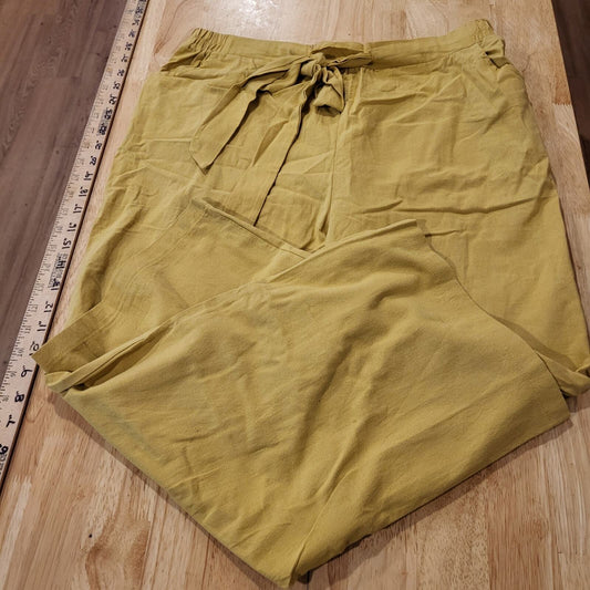 Mustard Yellow Elastic Waist Tie Wide Leg Pants xl 32" Waist Stretch to 46"