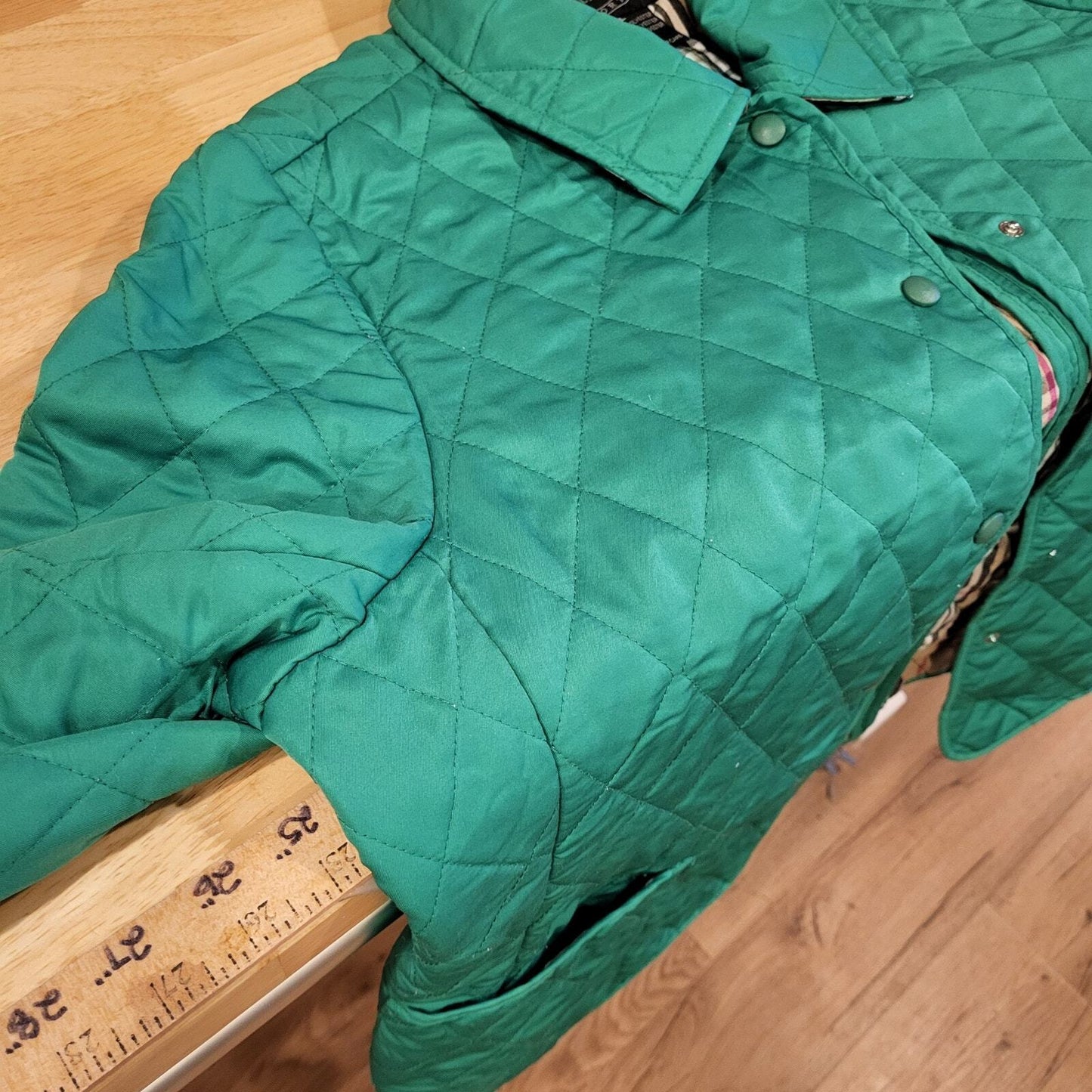 Selena Sport Green Quilted Jacket Plaid Tartin Lined Pockets XL