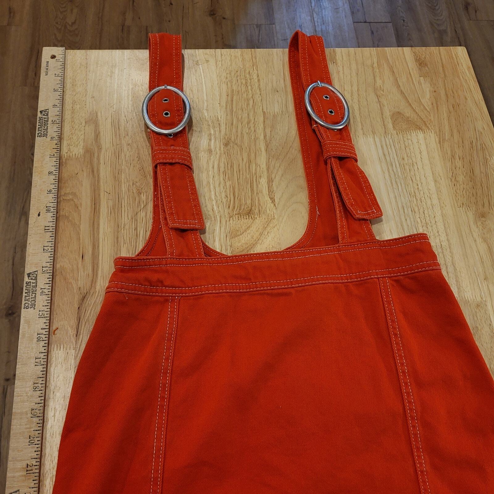 Medium Forever 21 Red Denim Pinafore Adjustable Buckle Overall Dress Pockets 