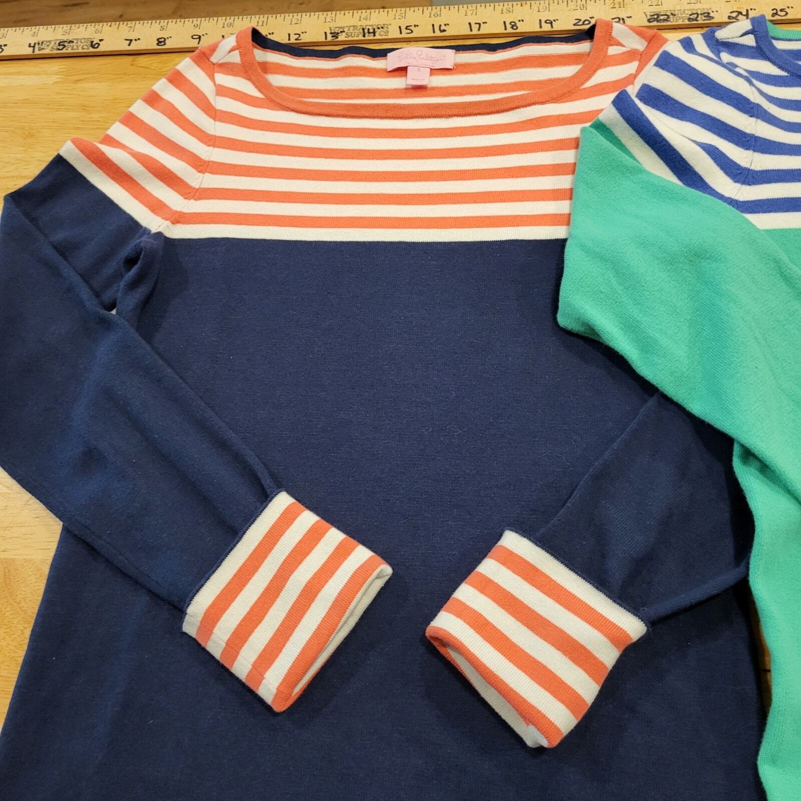 Lilly Pulitzer Lot of 2 Striped Color Blocked Sweaters Blue Green Salmon White S