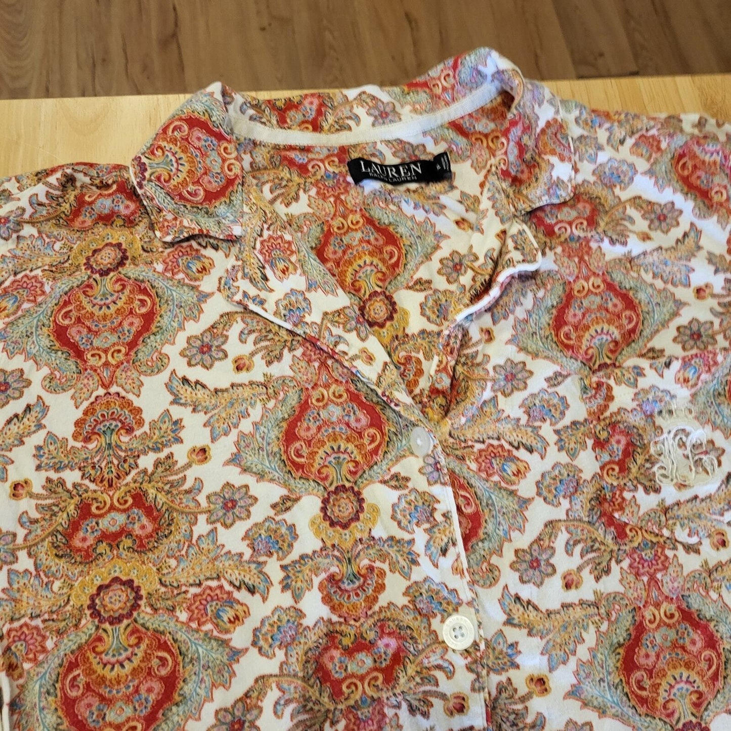 Ralph Lauren Paisley Light Weight Flannel Pajama Set Cotton Button Collared XL