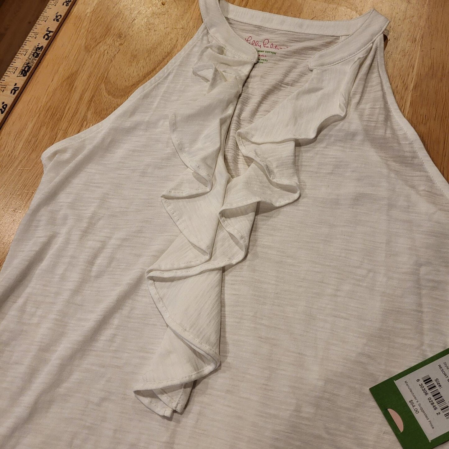 Nwt Lilly Pulitzer Shay white top ruffle collar extra small 100% cotton