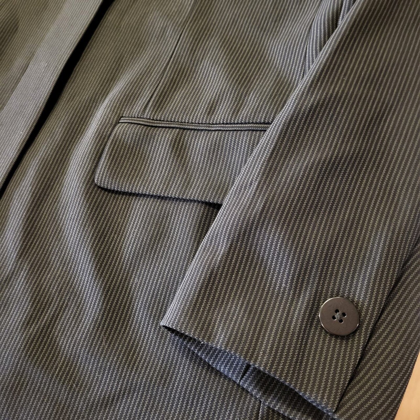 DKNY Donna Karen Wool Mandarin Collar Invisible Button Pinstripe Coat 8