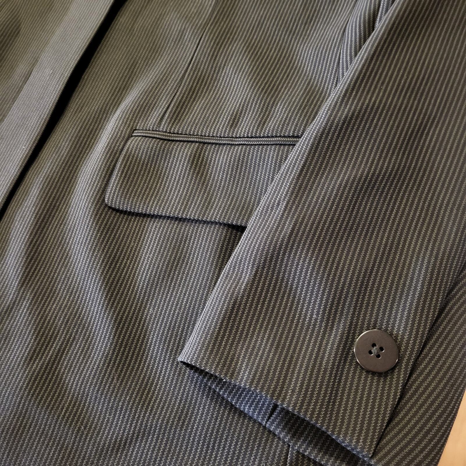 DKNY Donna Karen Wool Mandarin Collar Invisible Button Pinstripe Coat 8