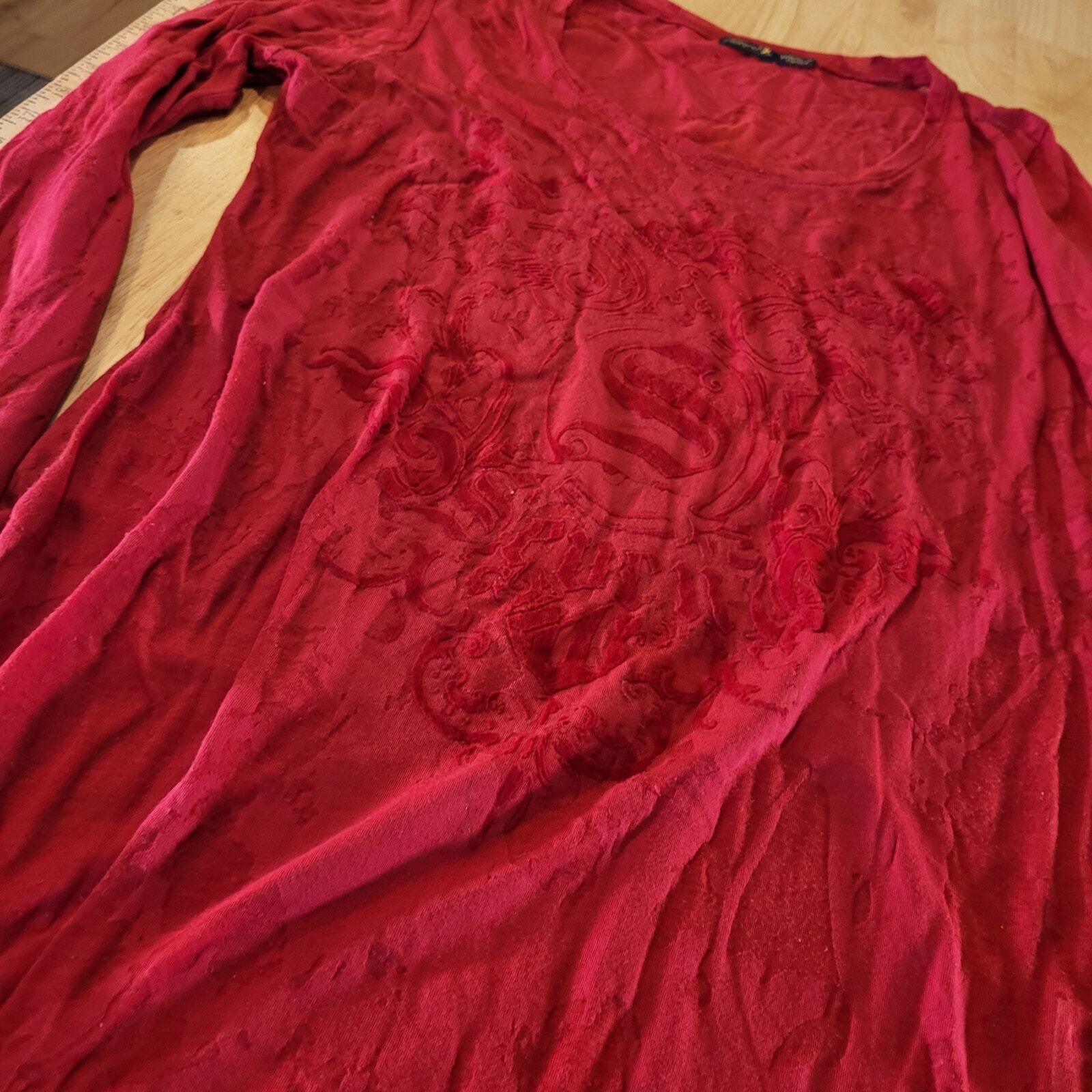 Seven7 For All Mankind Red Y2K  Long Sleeve T-Shirt Burnout Jersey  18" P2P