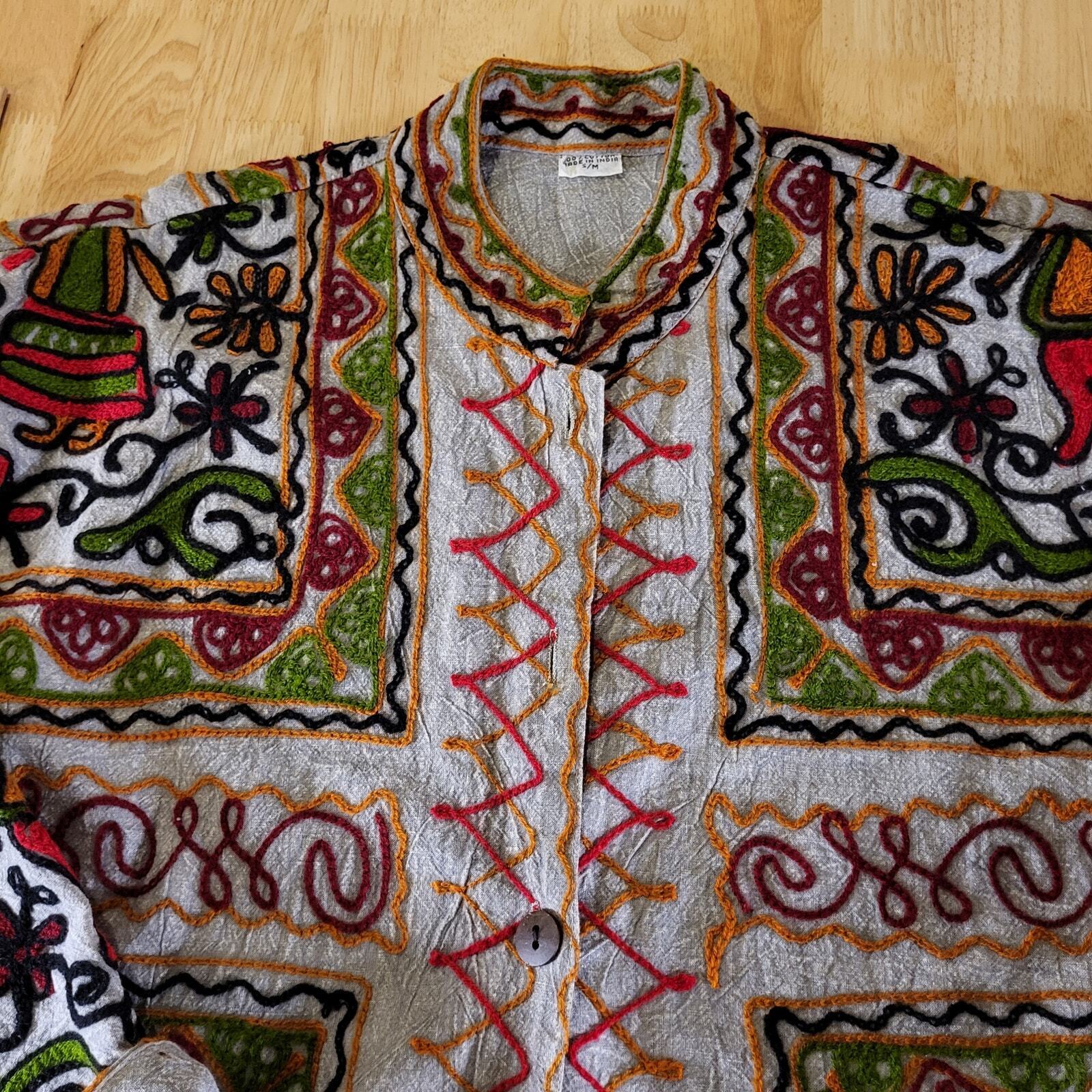 100% Cotton Made in India Hand Embroidered pockets a buttons 22" P2P 27" Long