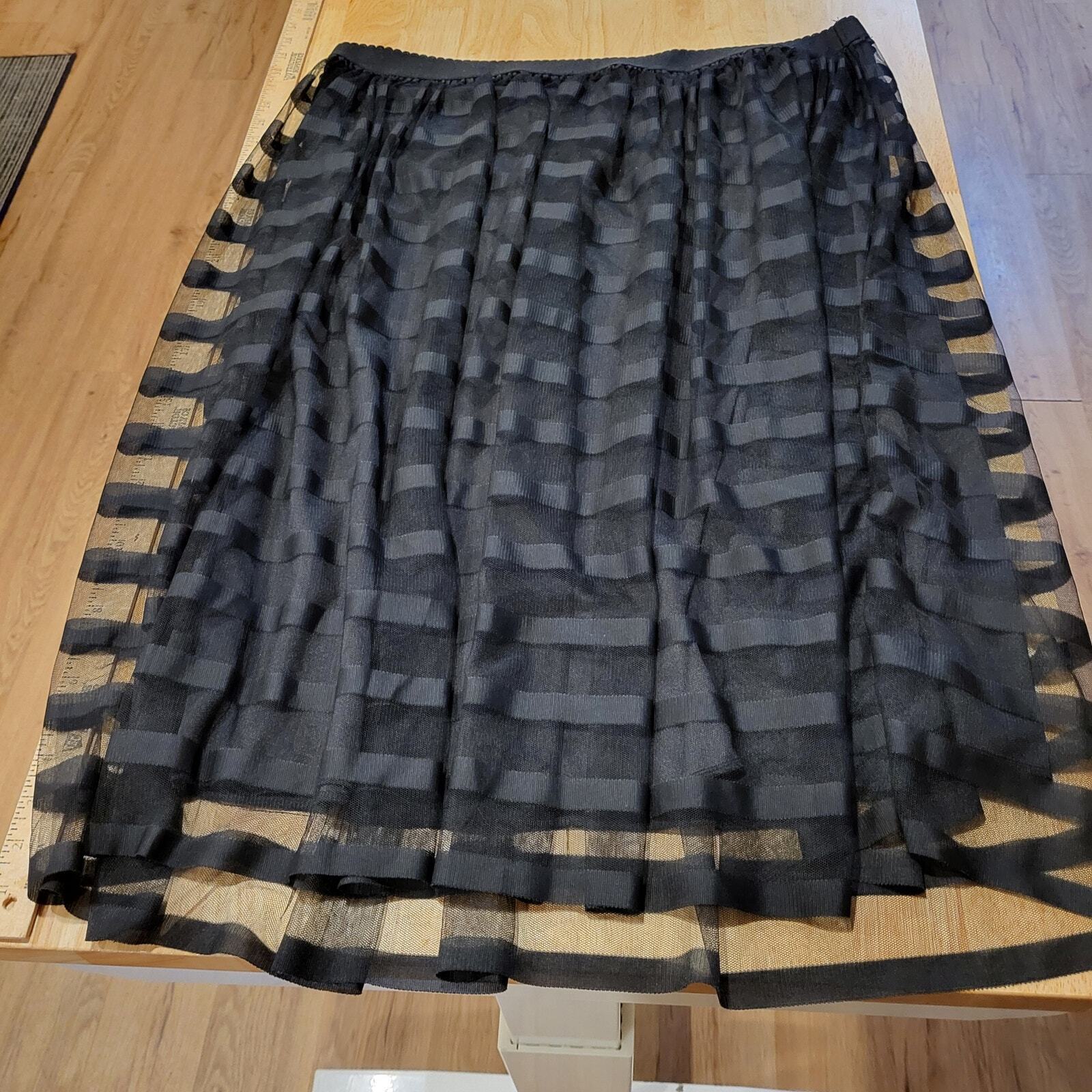 Black ribbon mesh elastic waist A-line skirt 2x lined goth 38" Waist