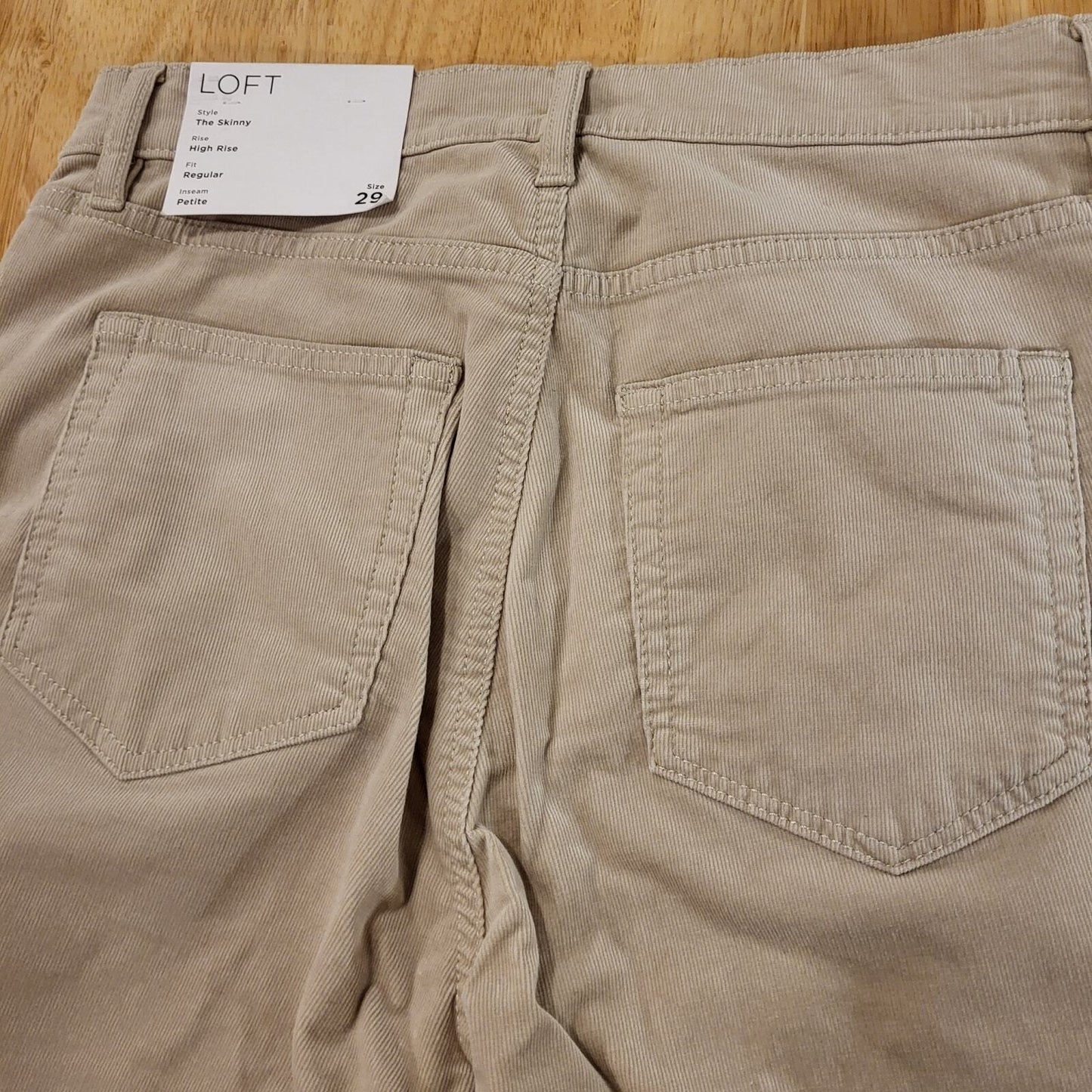 NWT Loft The Skinny High-Rise Petite 29 Khaki Beige Corduroy  37" Length