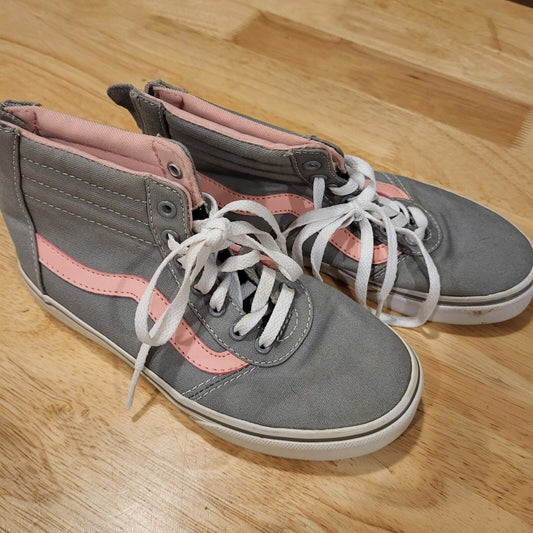 Girls Grey and Pink Vans Sk8 Hi Zip Back 13.5 Sneakers