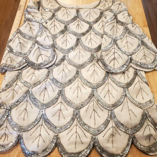 Silver Fish Scale Beaded White Silk Blouse 