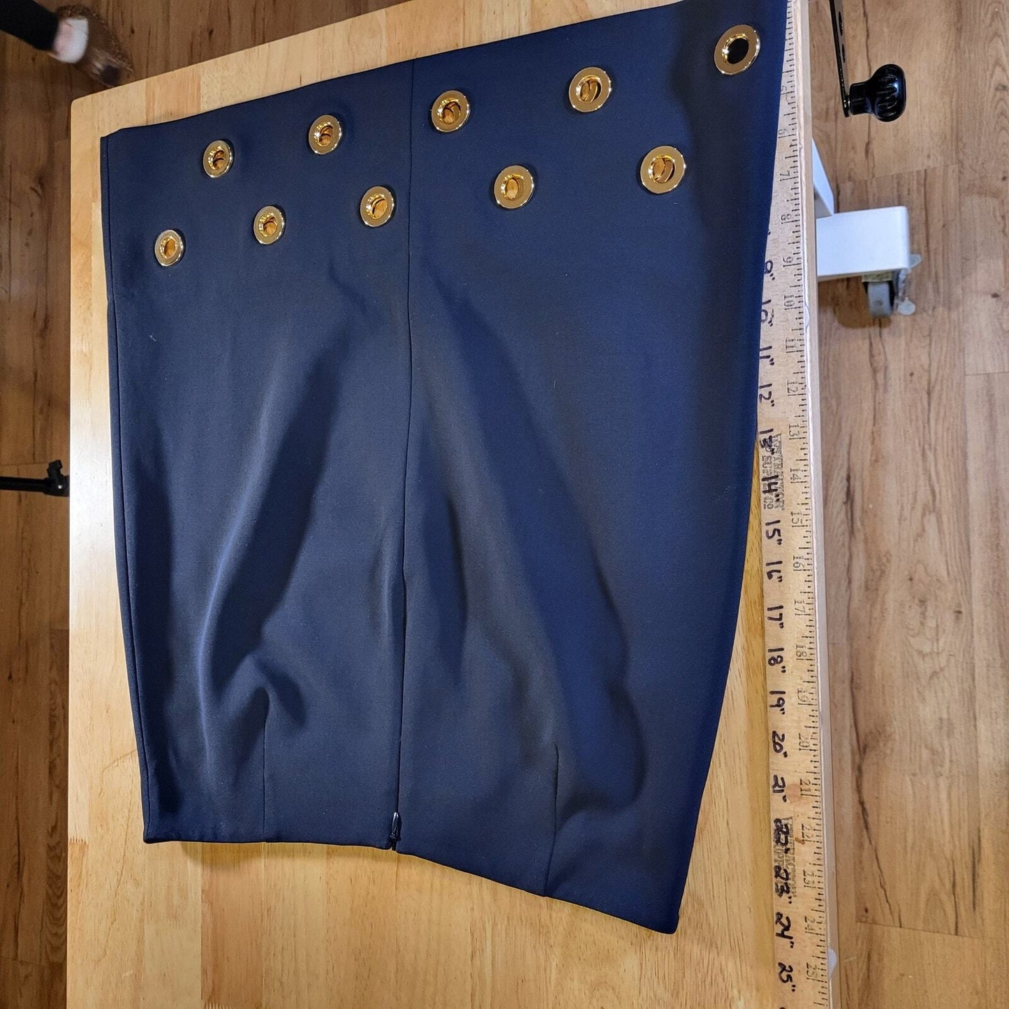 Doncaster Navy Blue Pencil Skirt Gold Circle Metal Detail 10 