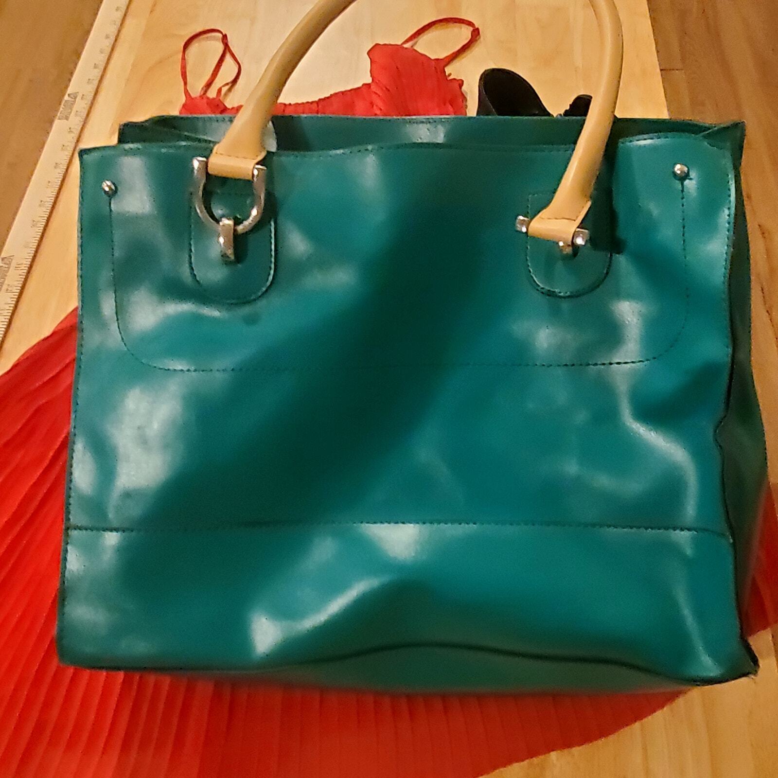 Vintage London Fog Bag Lined Pockets Contrast Handle Large