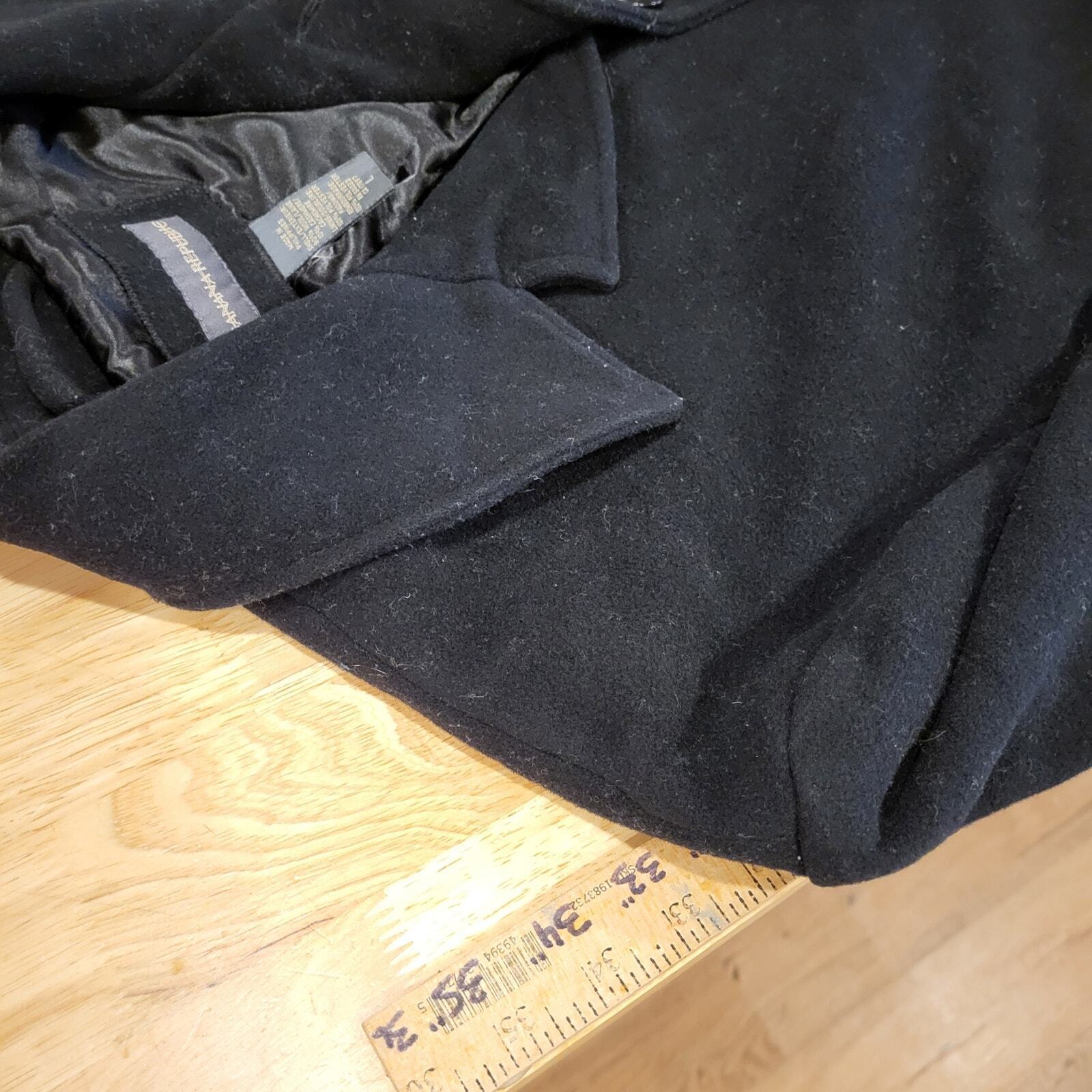 Black Wool Cashmere Banana Republic Pea Coat 25" P2P 34" Long Large