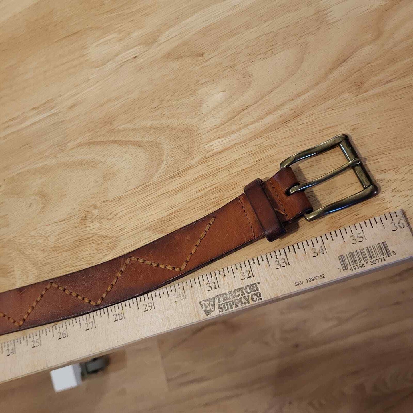 Brown Leather Stitch Detail J. McLaughlin Belt  46" Long 1.25" Wide