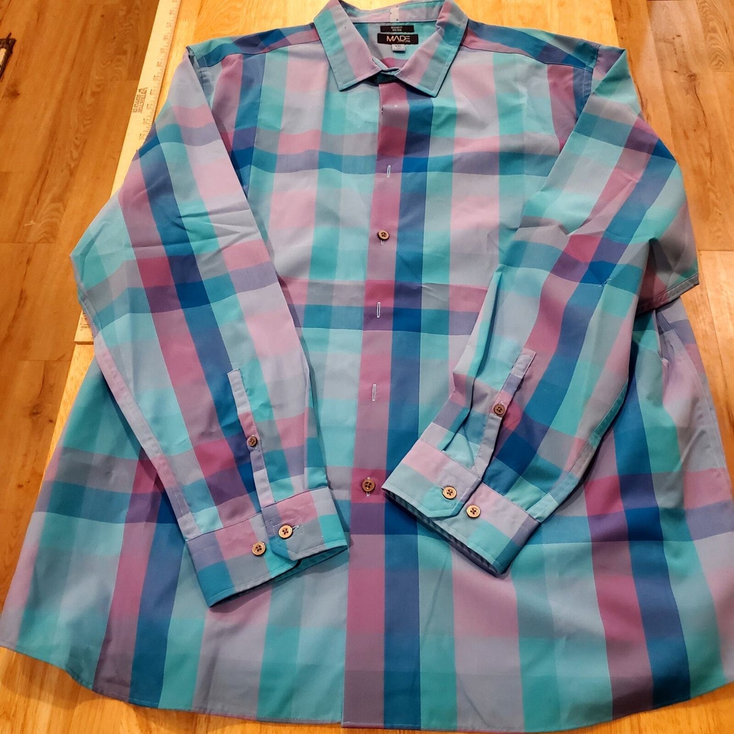 Cam Newton Made XXL Purple Turquoise Plaid Button Down Non-iron 