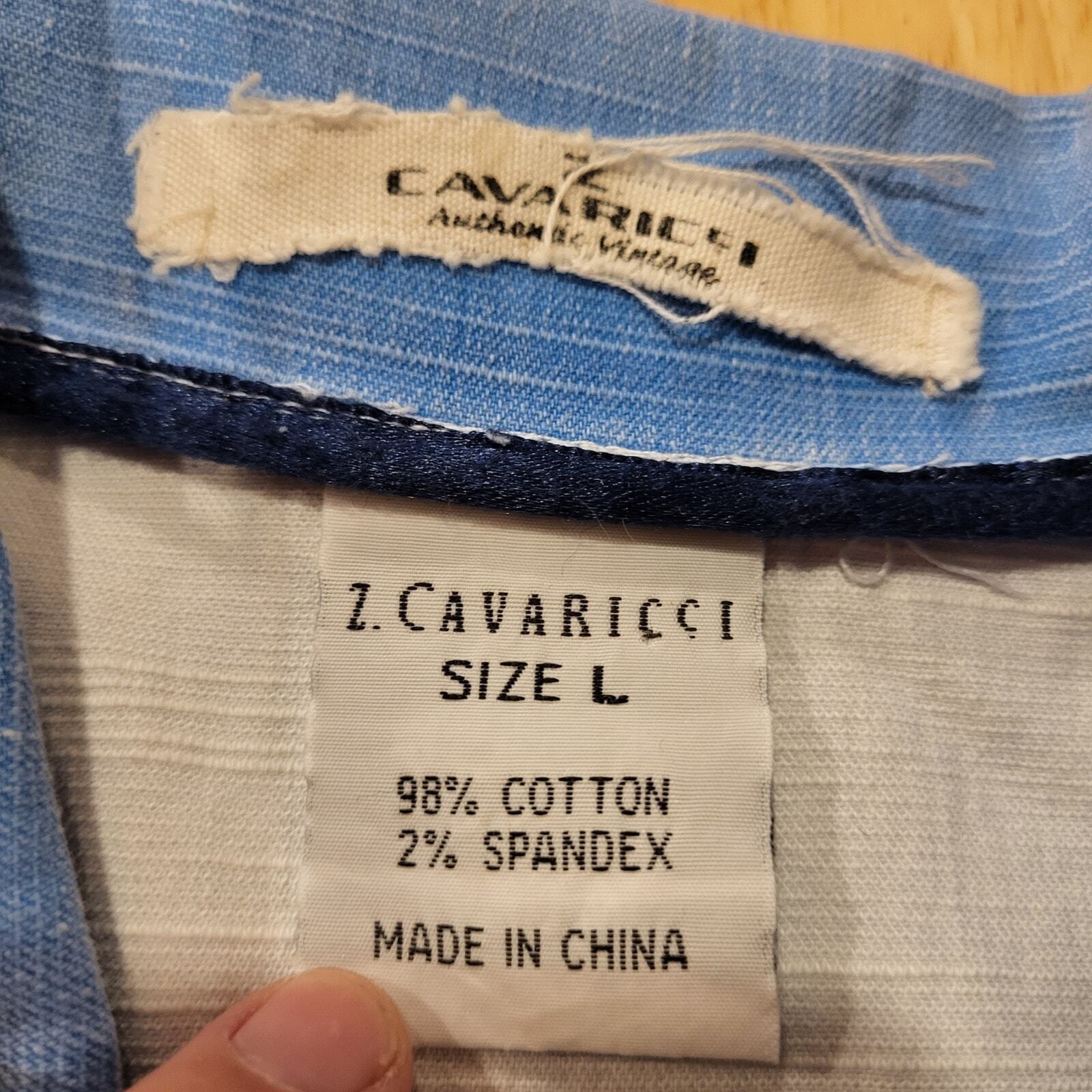 Z. Cavaricci Large Cotton Blend Raw Edge Stretch Denim Two Button Blazer