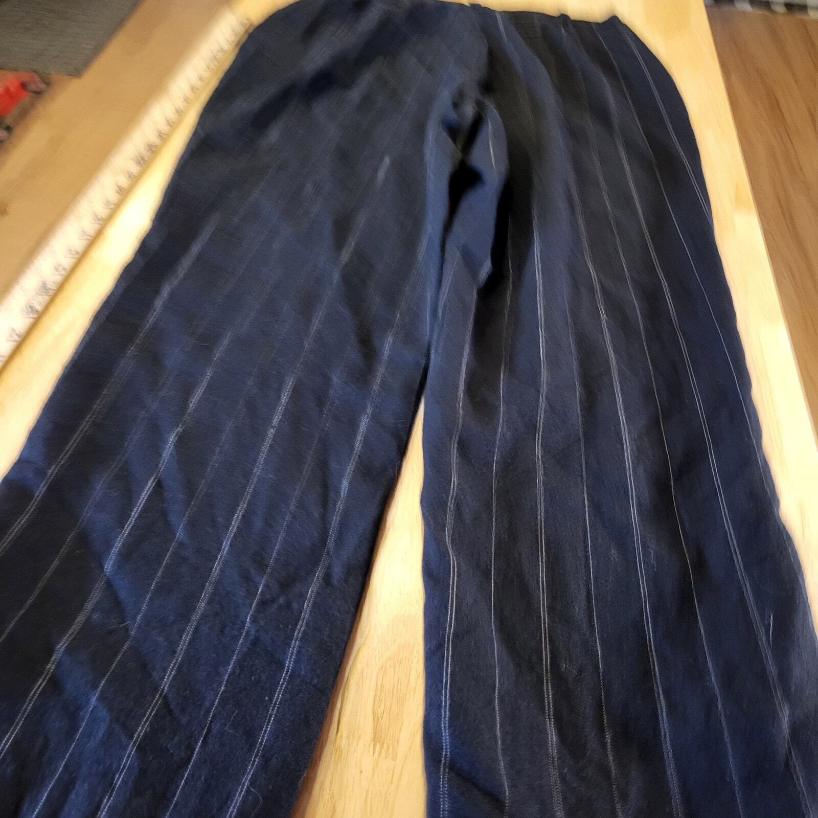 David N. 100% New Wool Woolmark Slacks Size 12 Blue Pinstripe Straight Pleated 
