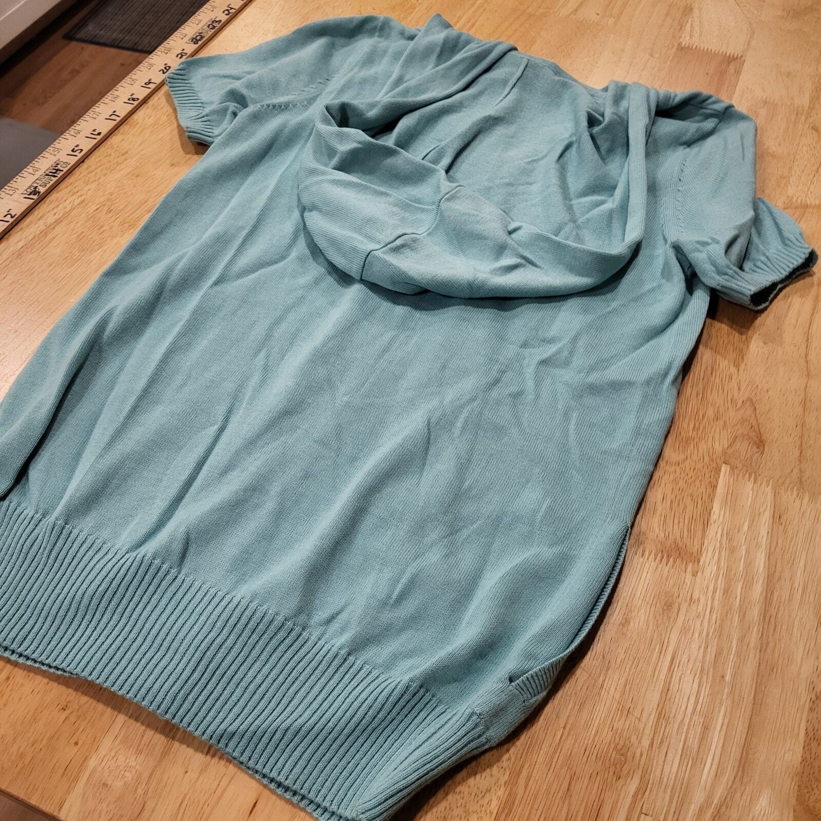 Lacoste Blue Short Sleeve 1/4 Zip Hooded Sweater 16" Pit 2 Pit