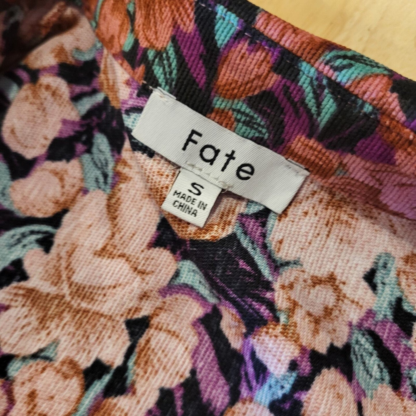 Fate Size Small Floral Pink Corduroy Collard Shirt Dress Gathered Button Down
