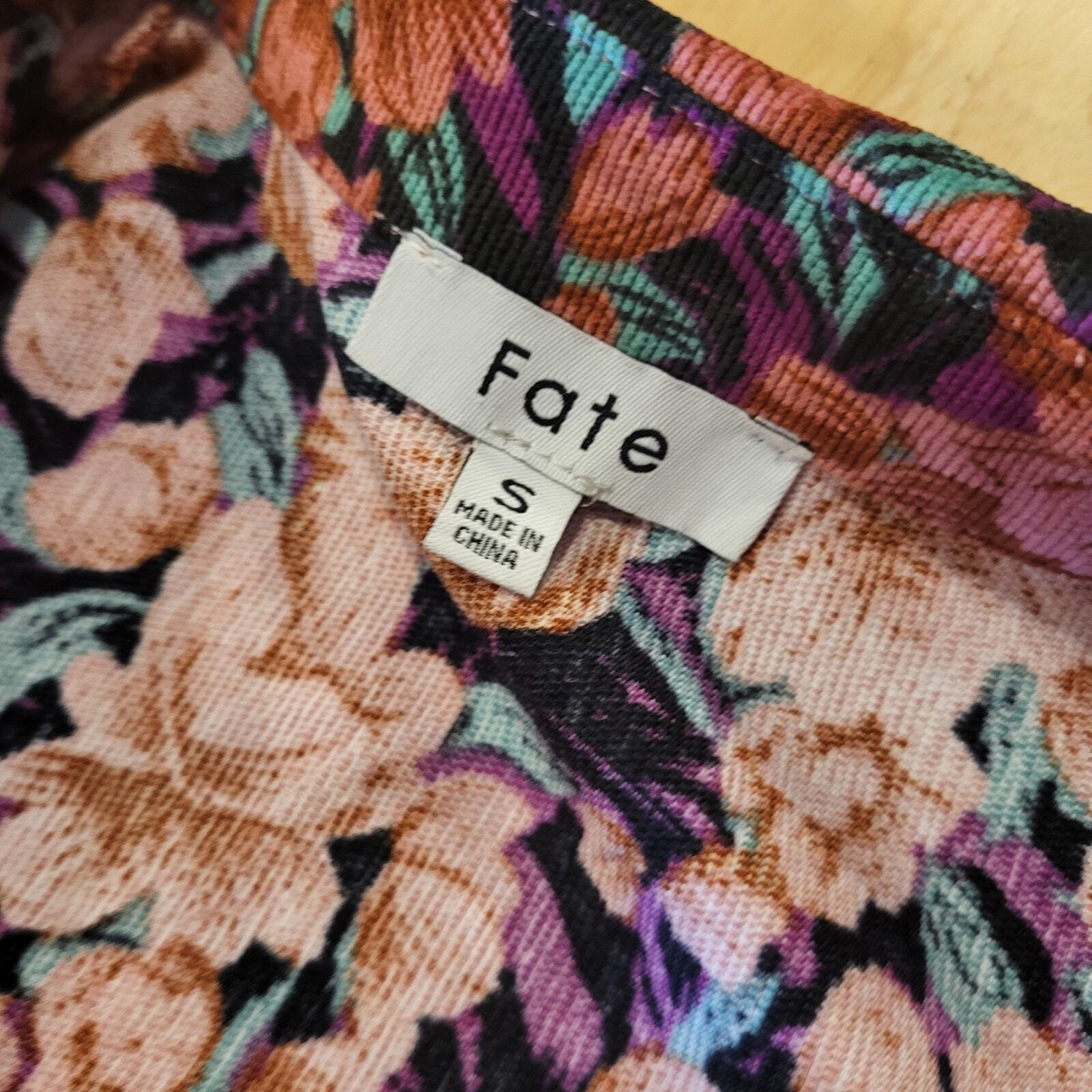 Fate Size Small Floral Pink Corduroy Collard Shirt Dress Gathered Button Down