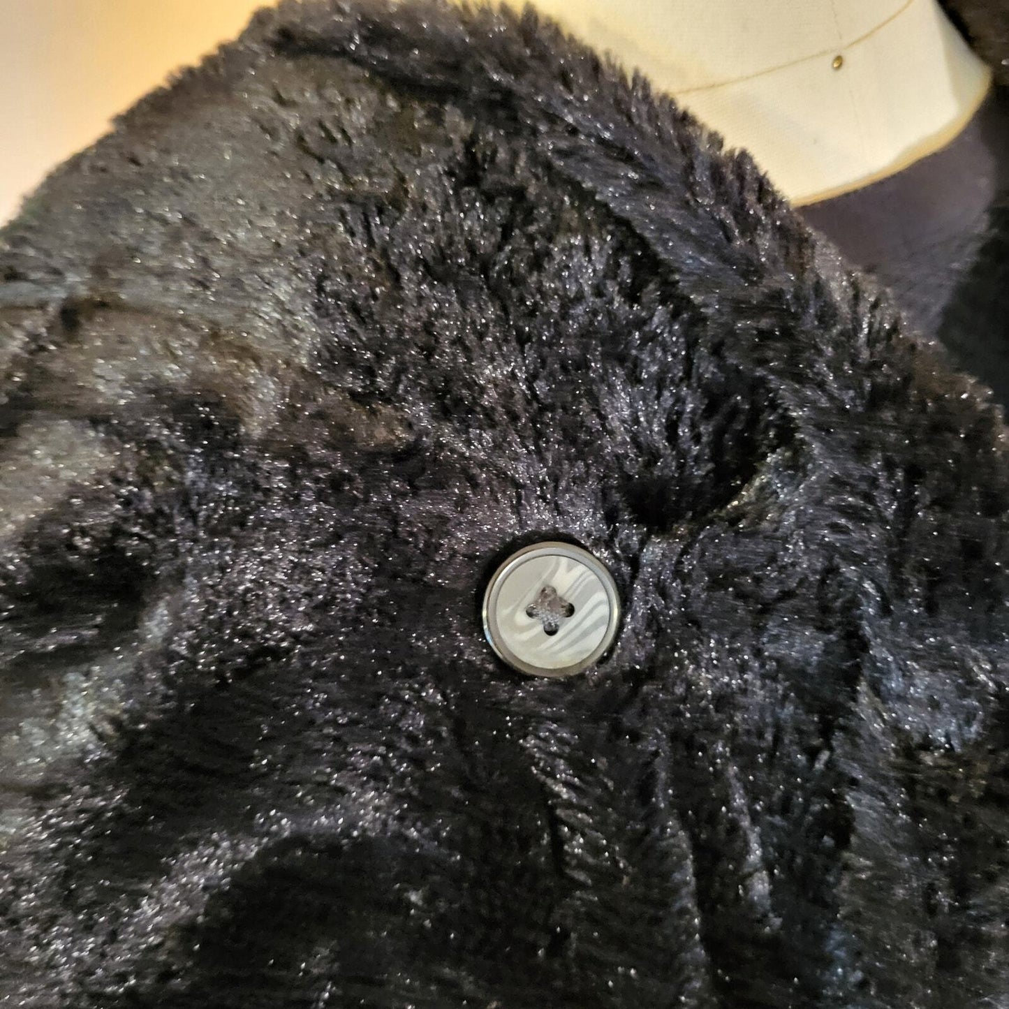 Black Faux Fur Soft Fussy Hooded Cape Formal Opera 