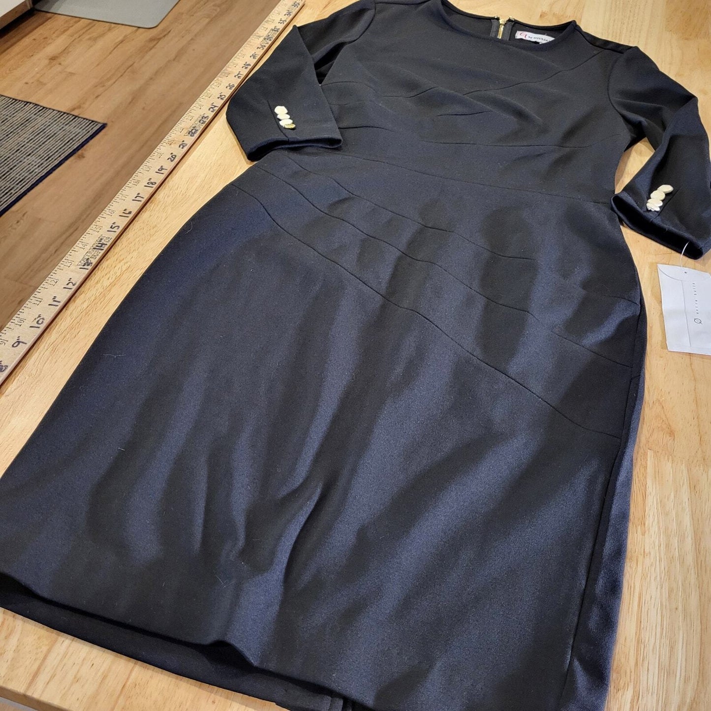 New With Tag Giuliana Rancic Black Knit Long Sleeve Gold Button Pencil 17" p2p