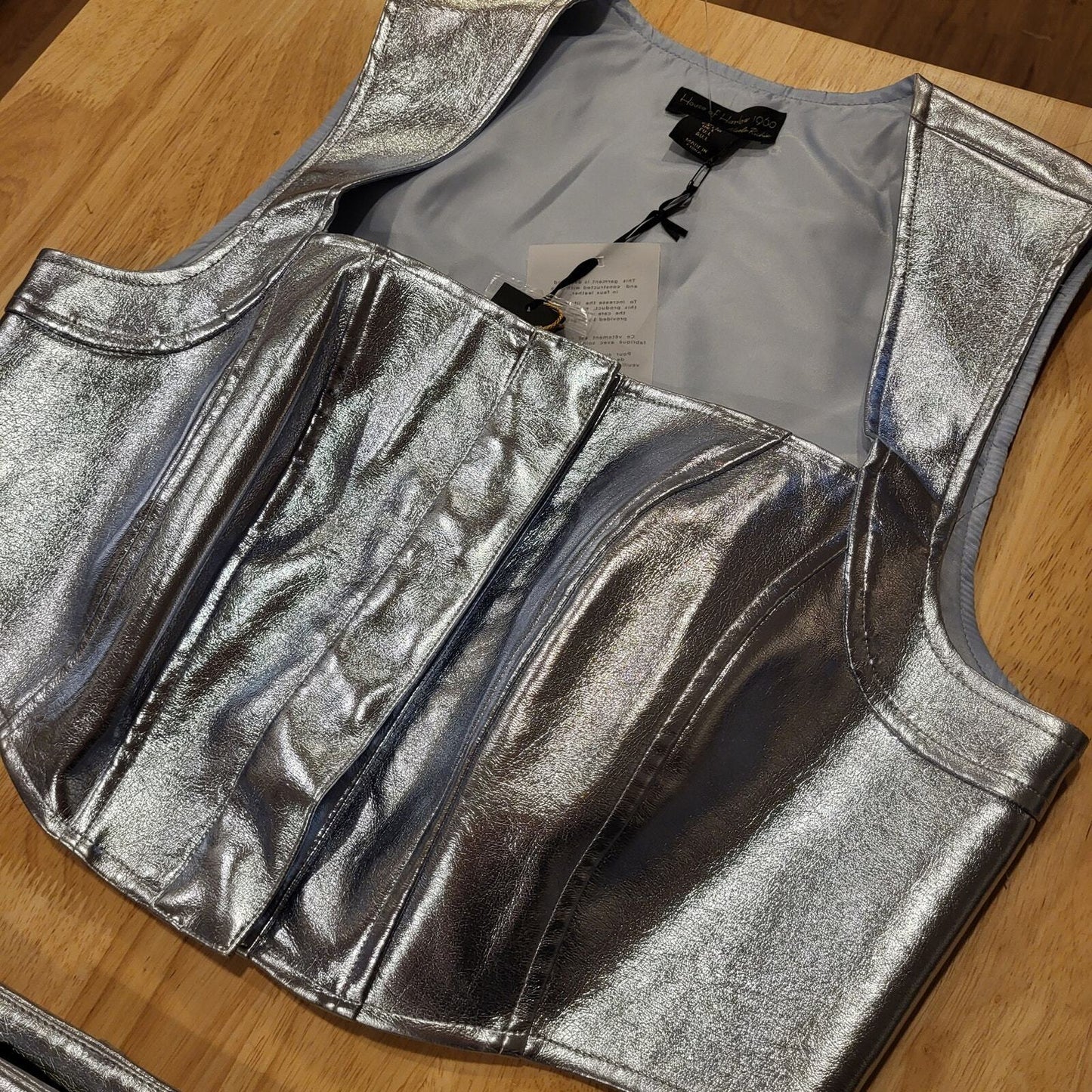 Nwt House of Harlow metallic pleather skirt & top set Large 32" Waist 19" p2p