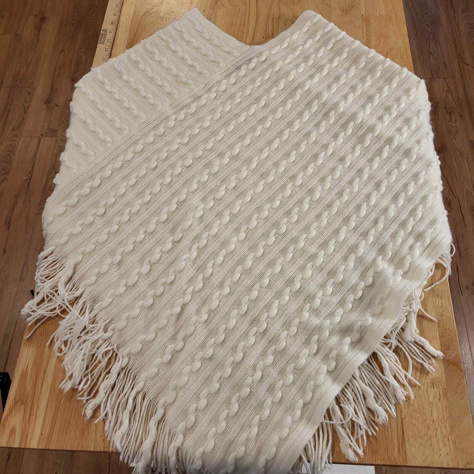 White Knit Over The Head Shawl Poncho